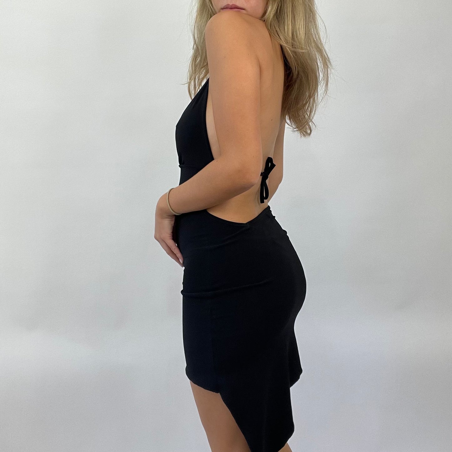 POSH AND BECKS DROP | small black asymmetric backless dress