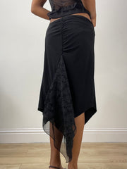 vintage edit: halloween | small black asymmetric midi skirt with lace detail