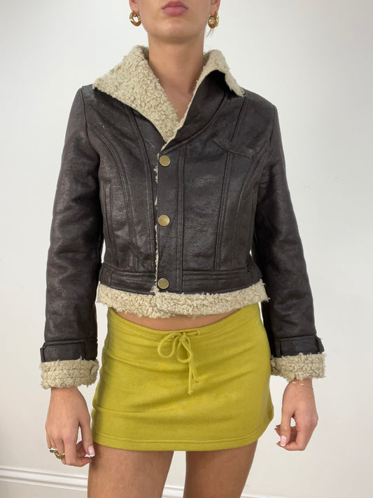 💻 vintage edit four | small brown faux leather sheep skin jacket