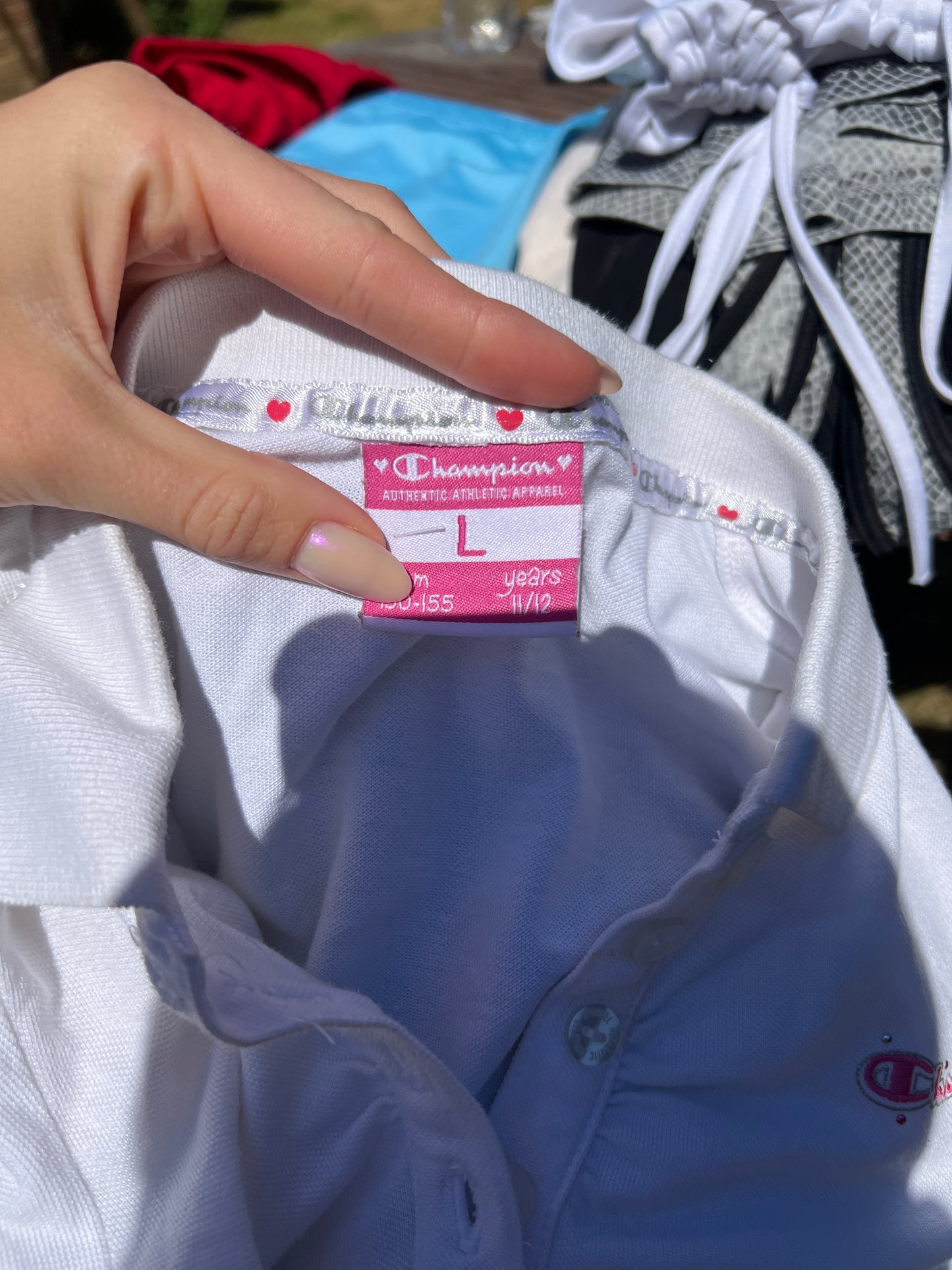 PUB GARDEN DROP | xxs white and pink champion polo shirt