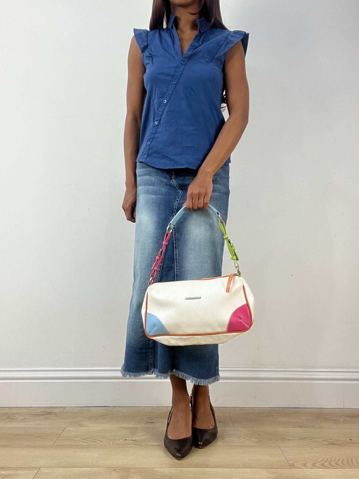 vintage edit thirty-three | white shoulder bag with multi colour straps