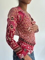 summermaxxing drop | medium pink sheer patterned long sleeve top