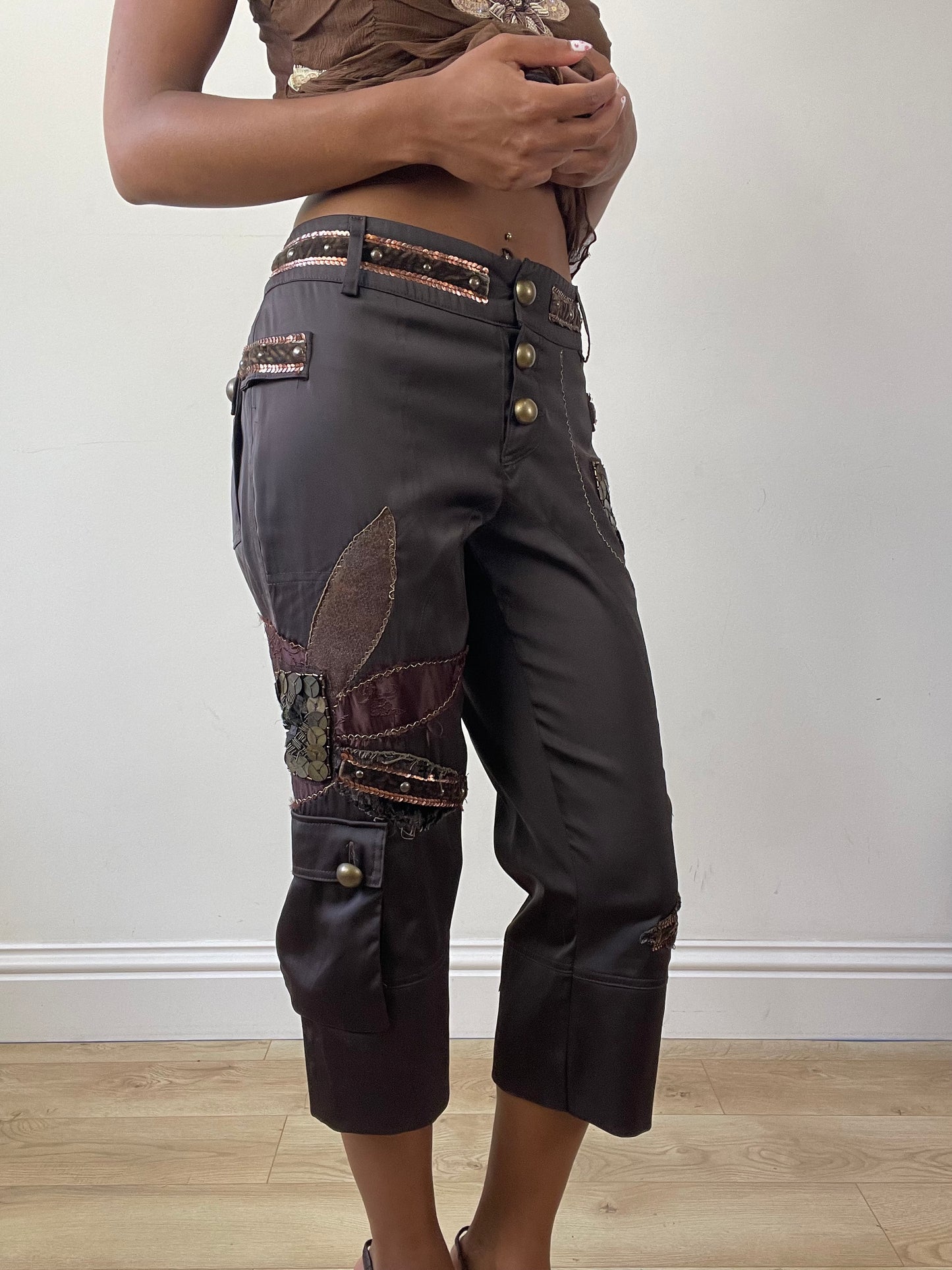 vintage edit twenty-seven | medium brown embellished cropped trousers