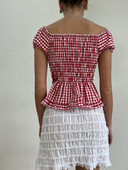 #368 SAMPLE SALE | xs أحمر gingham jolene نساء اللباس العلوي