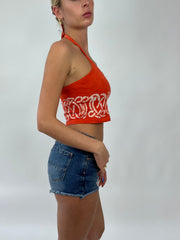 COCONUT GIRL DROP | small orange graphic halterneck top