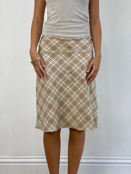 VINTAGE PICKS | small tan tartan midi skirt