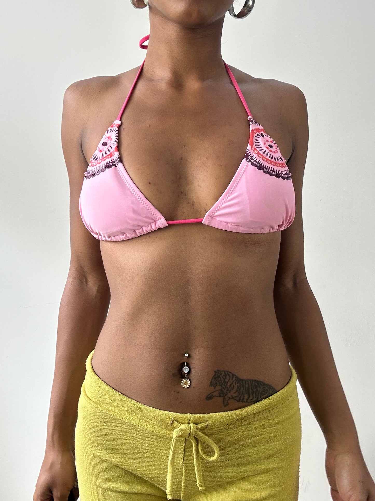 vintage edit twenty-nine | medium pink beaded bikini top and floral bottoms