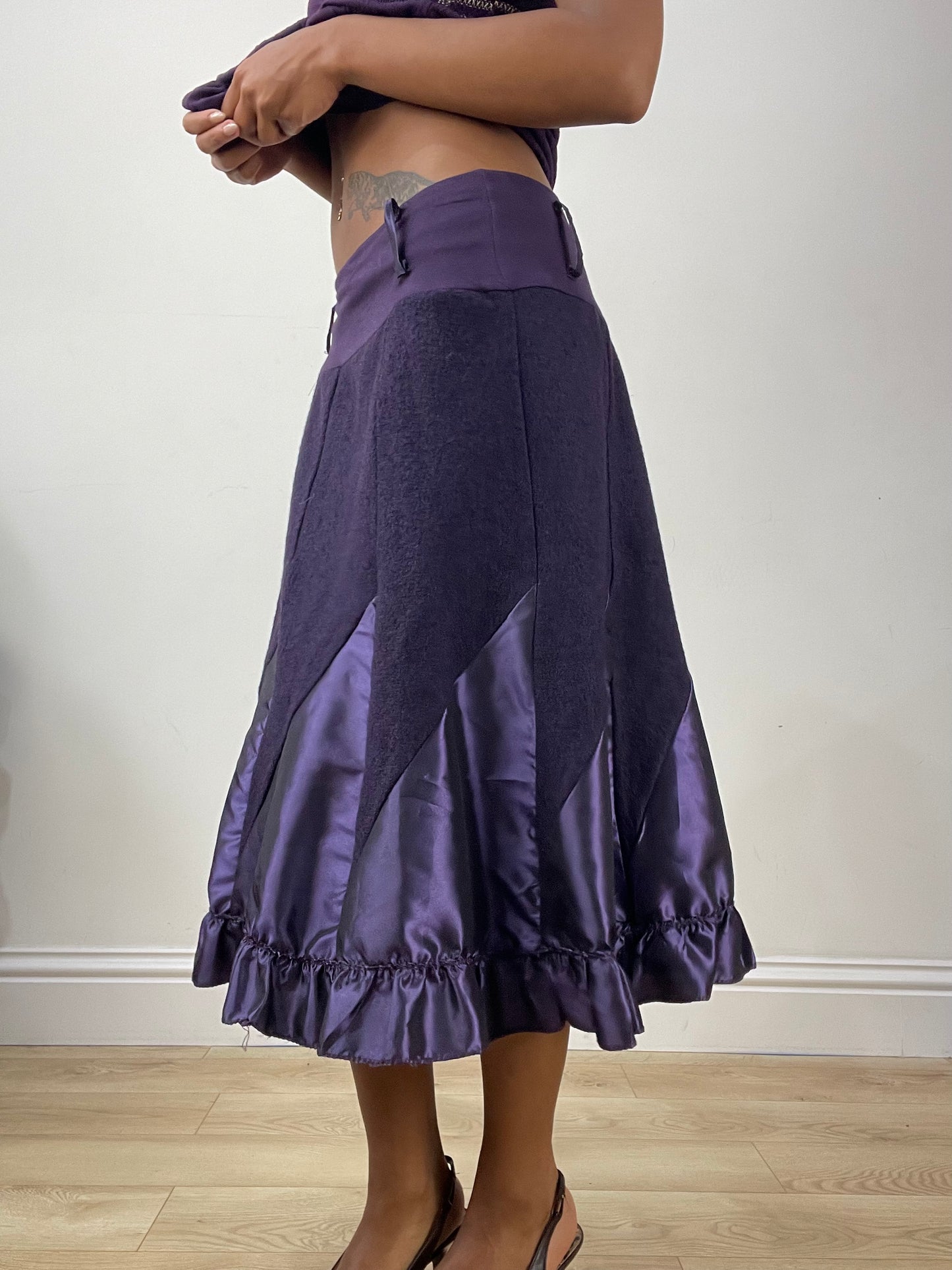 vintage edit: halloween | small purple knit midi skirt with satin style panels