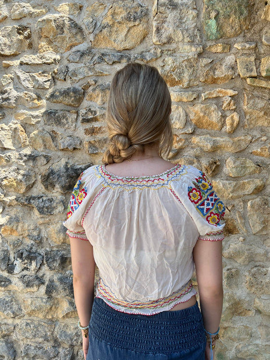 french summer drop | Pequeno branco de cor embroiderado vestido superior feminino
