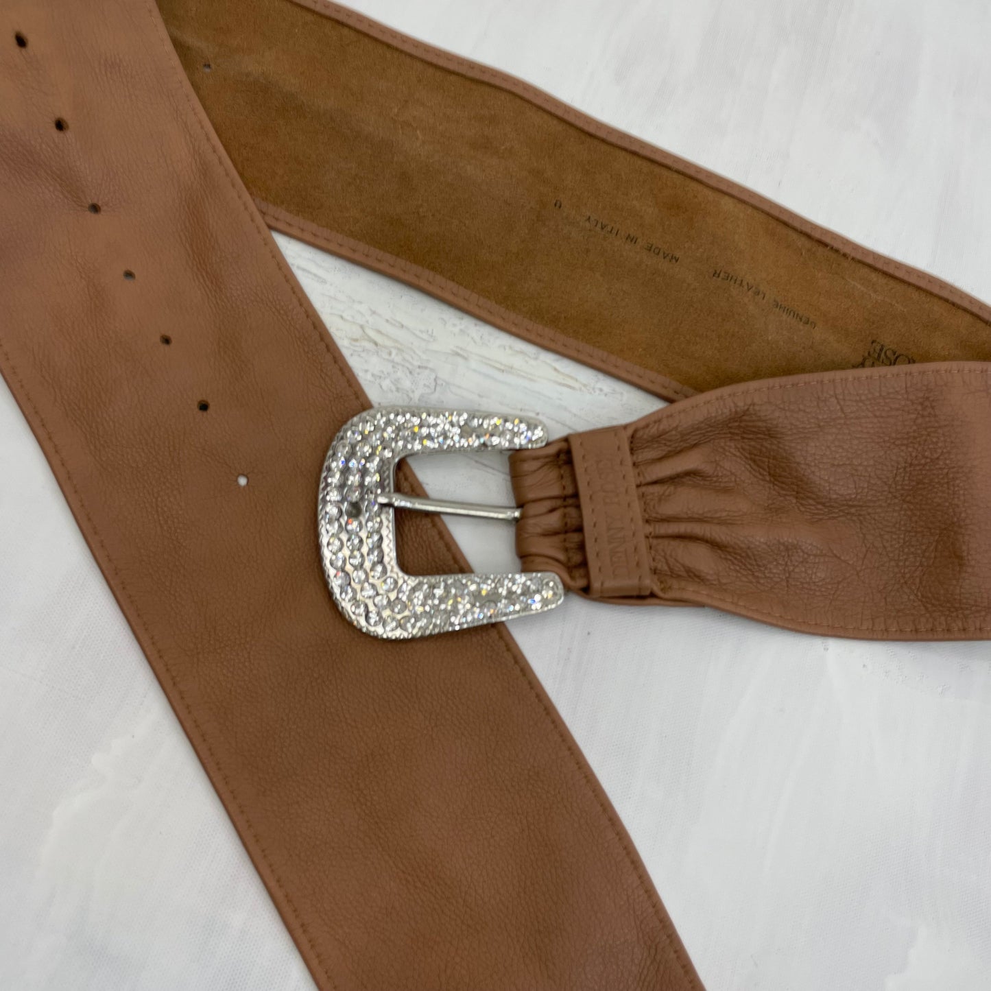 PARIS HILTON DROP | brown soft leather belt with diamanté buckle
