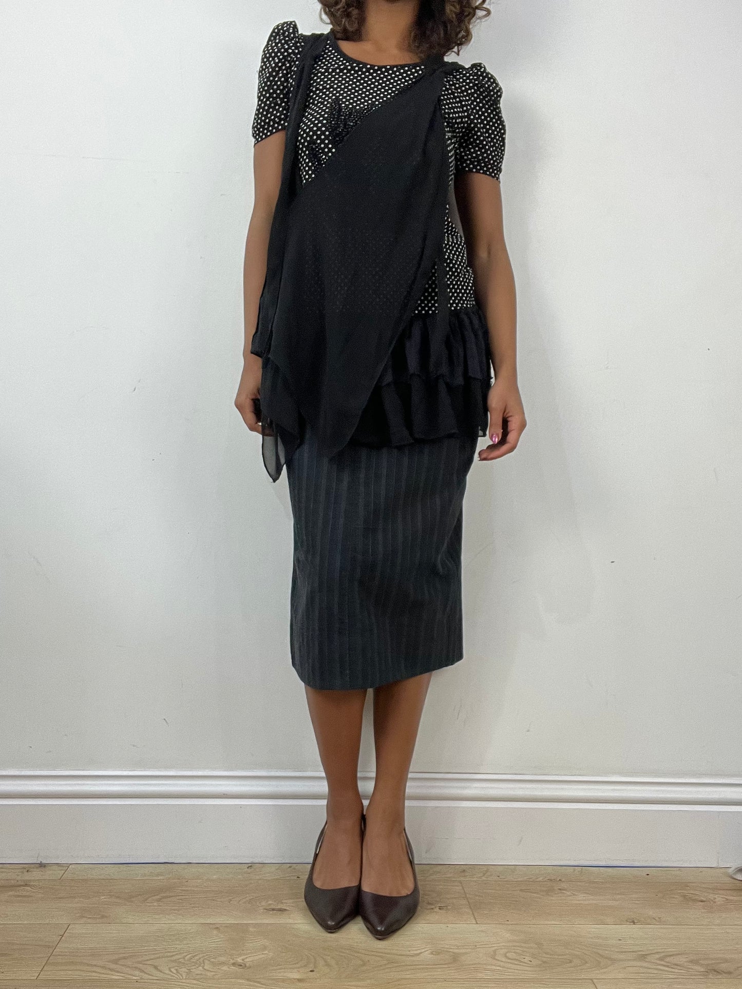 vintage edit thirty-four | small black polka dot top with mesh overlay