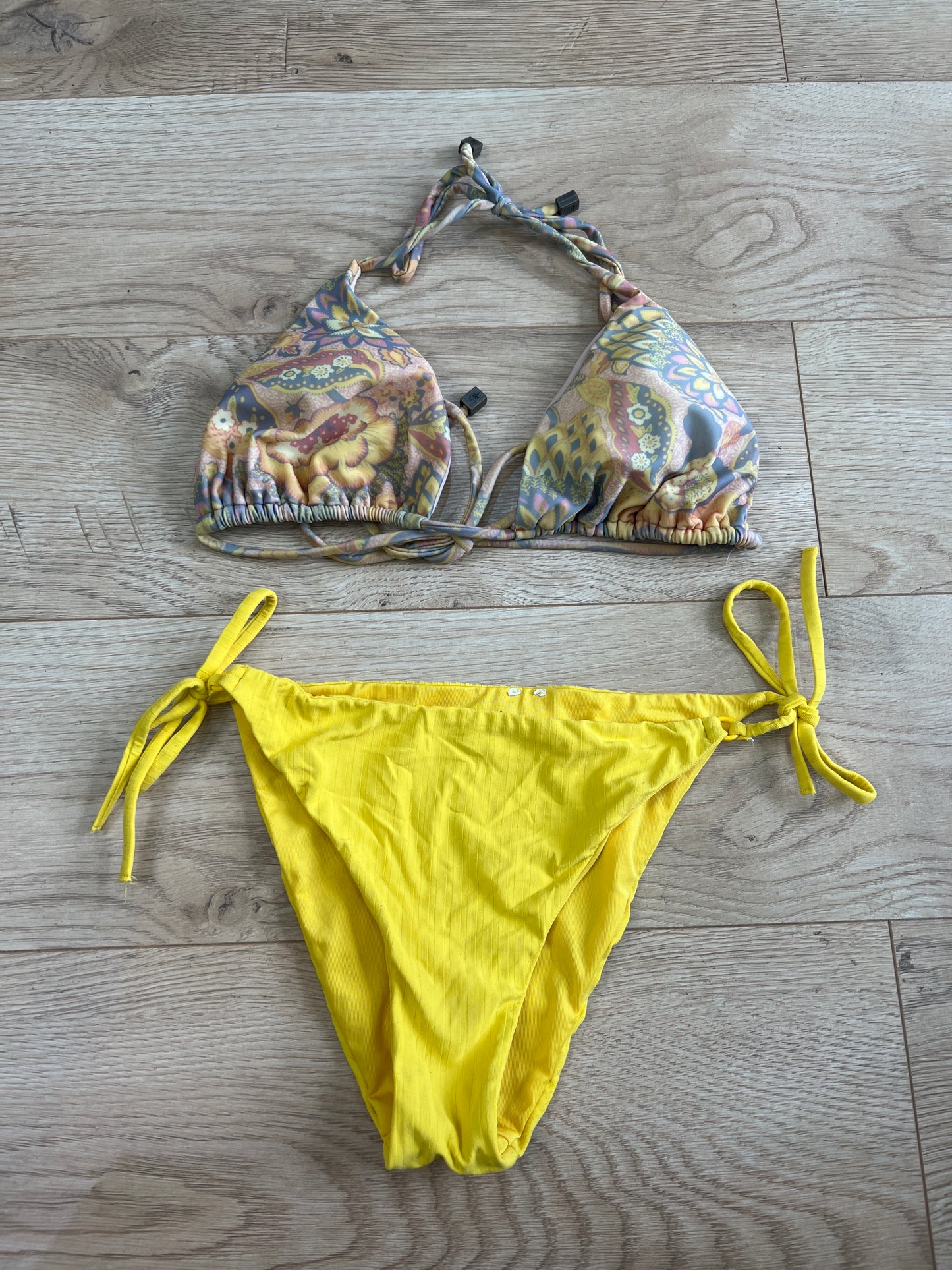 vintage edit seventeen | medium yellow and pink floral bikini set