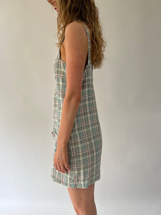 SATC drop | vestido de cuadros azul y púrpura medio