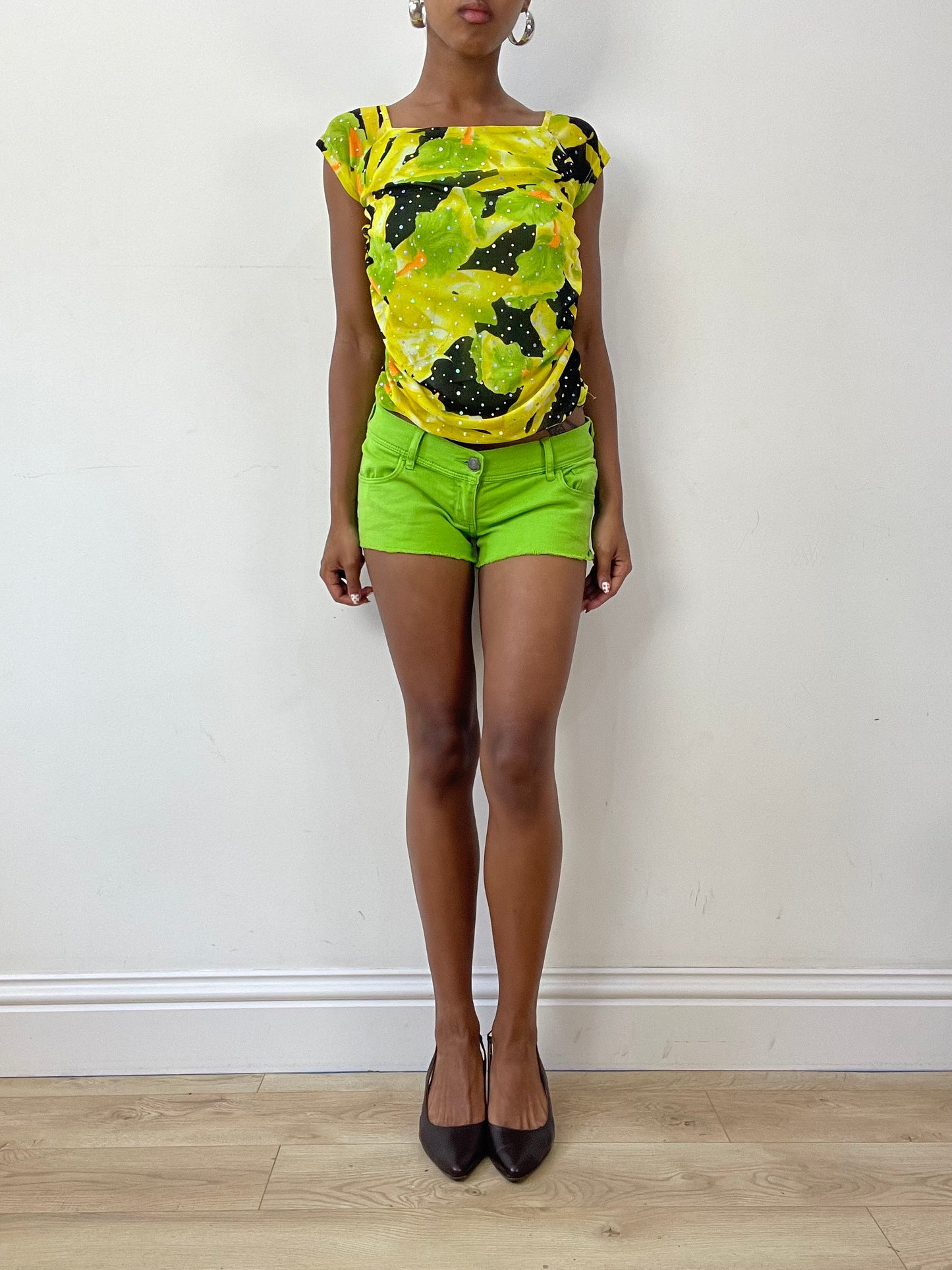 vintage edit twenty-seven | small green and yellow floral top with iridescent details