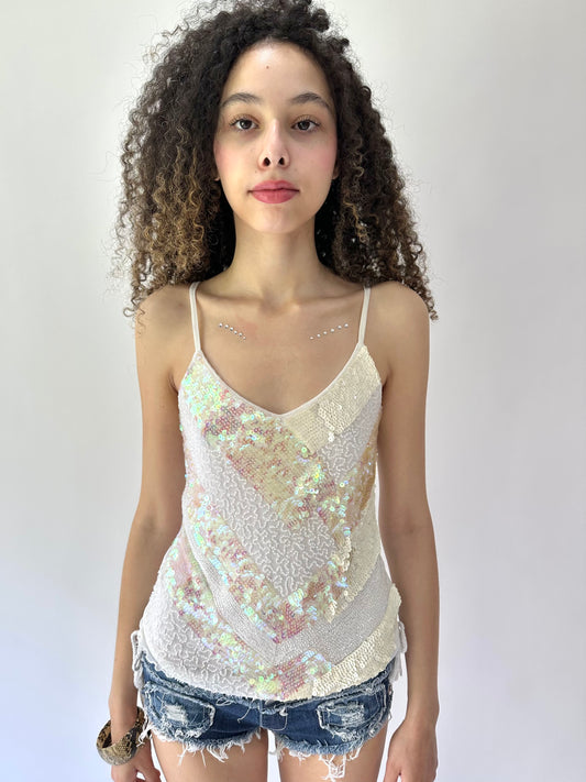 festival drop | small/medium white sequin cami top