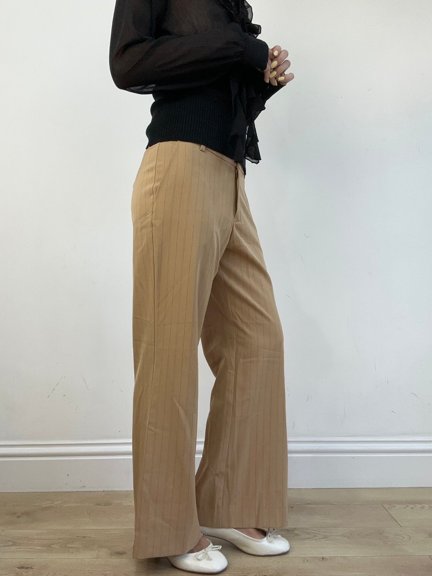 vintage edit eleven | large beige pinstripe trousers