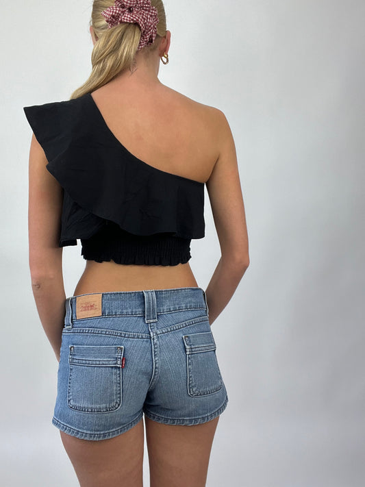 COASTAL COWGIRL DROP | ملابس صغيرة سوداء واحدة كتف flowy المرأة العليا