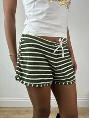 vintage edit eighteen | medium green and white stripy towelling shorts