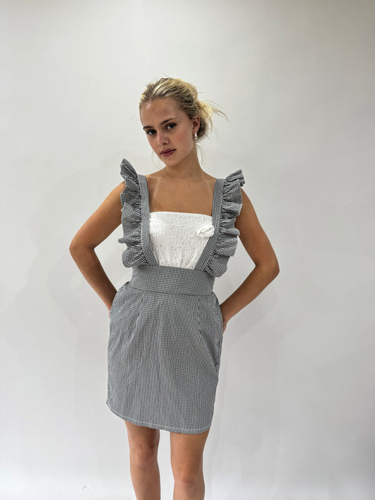 french summer drop | small black and white checkered pinafore