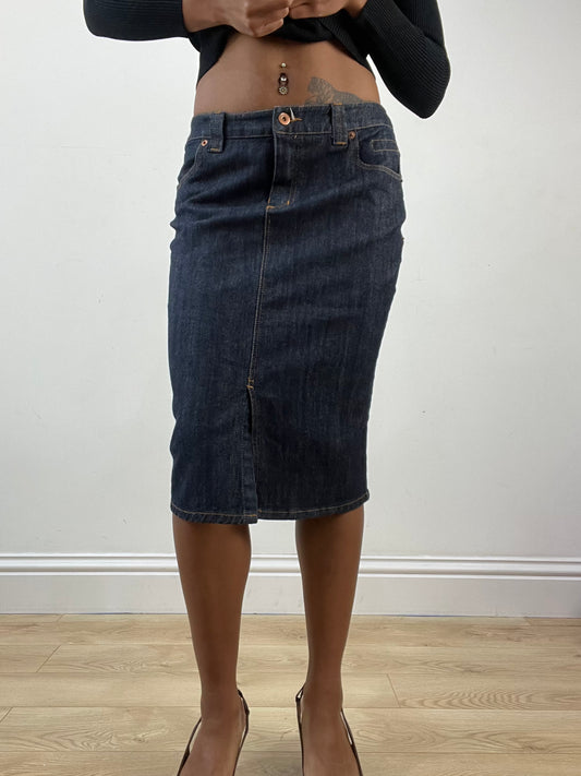 BEST PICKS | small blue dark denim midi skirt