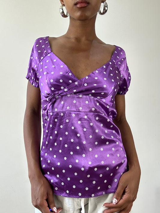 vintage edit twenty-seven | medium purple and white polka dot top