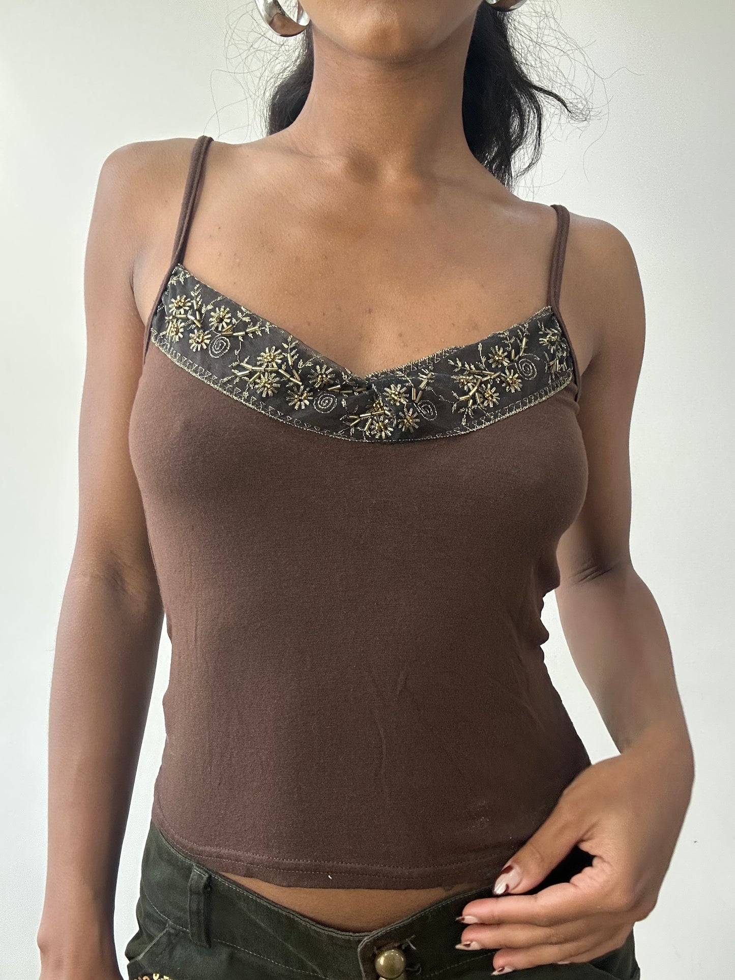 BEST PICKS | small brown cami top with beading detail