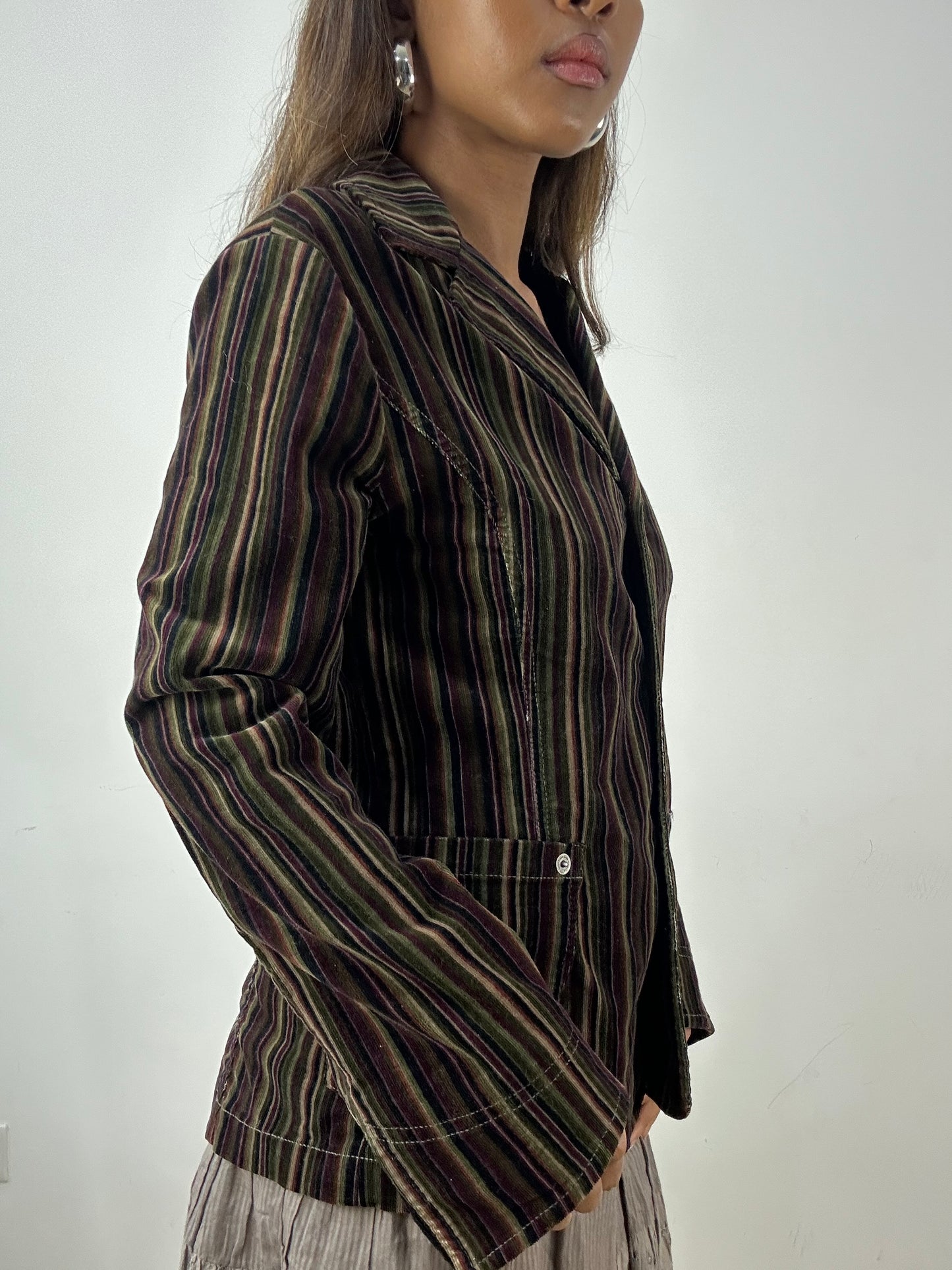 vintage edit: indie sleaze | medium purple and green pinstripe blazer jacket