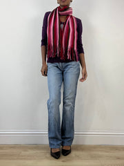 winter edit | pink and black striped knit tassel scarf
