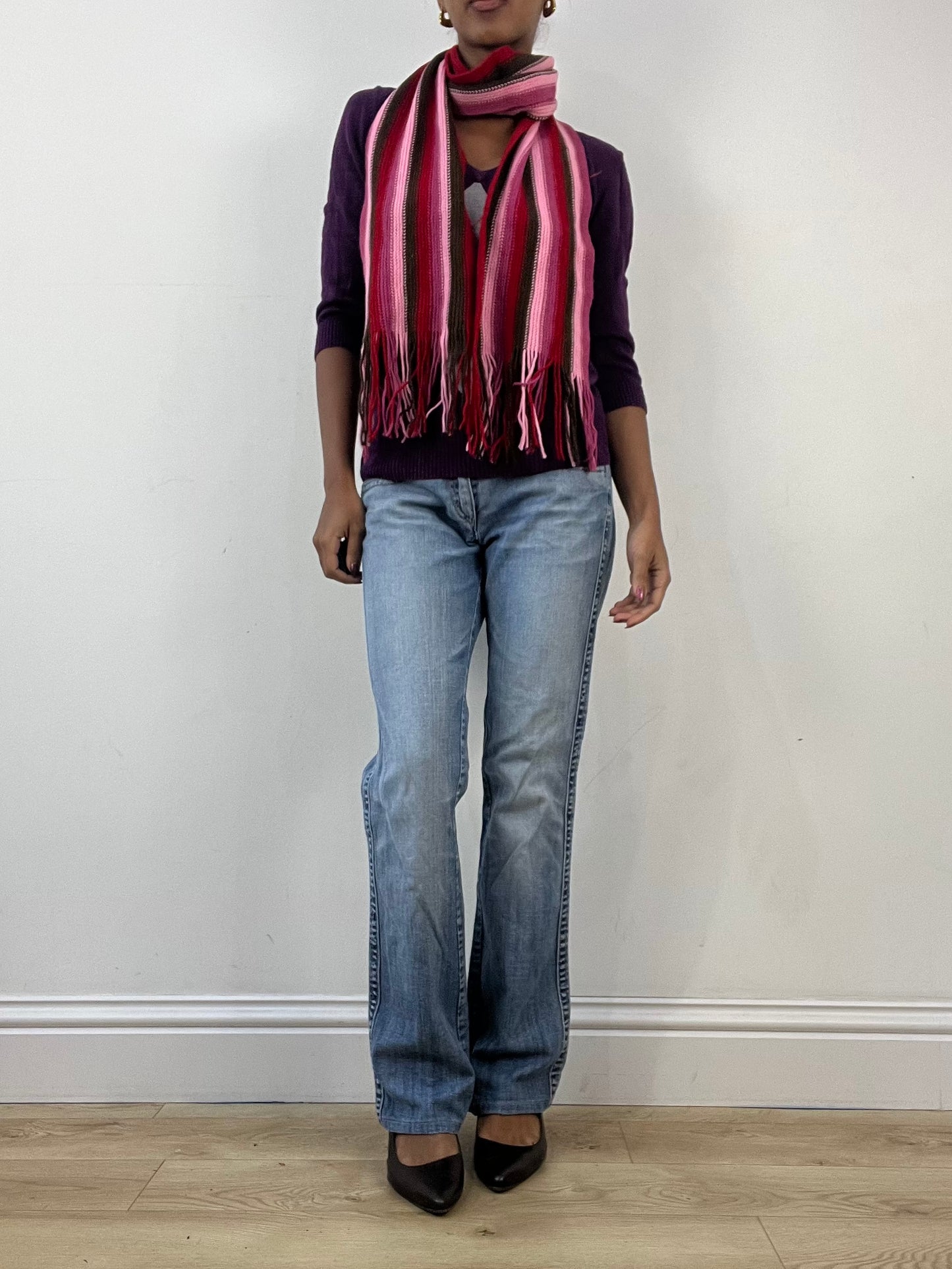 winter edit | pink and black striped knit tassel scarf