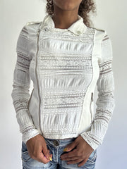 BEST PICKS | Pequeno branco laça zip up long sleeve mulher topo vestido