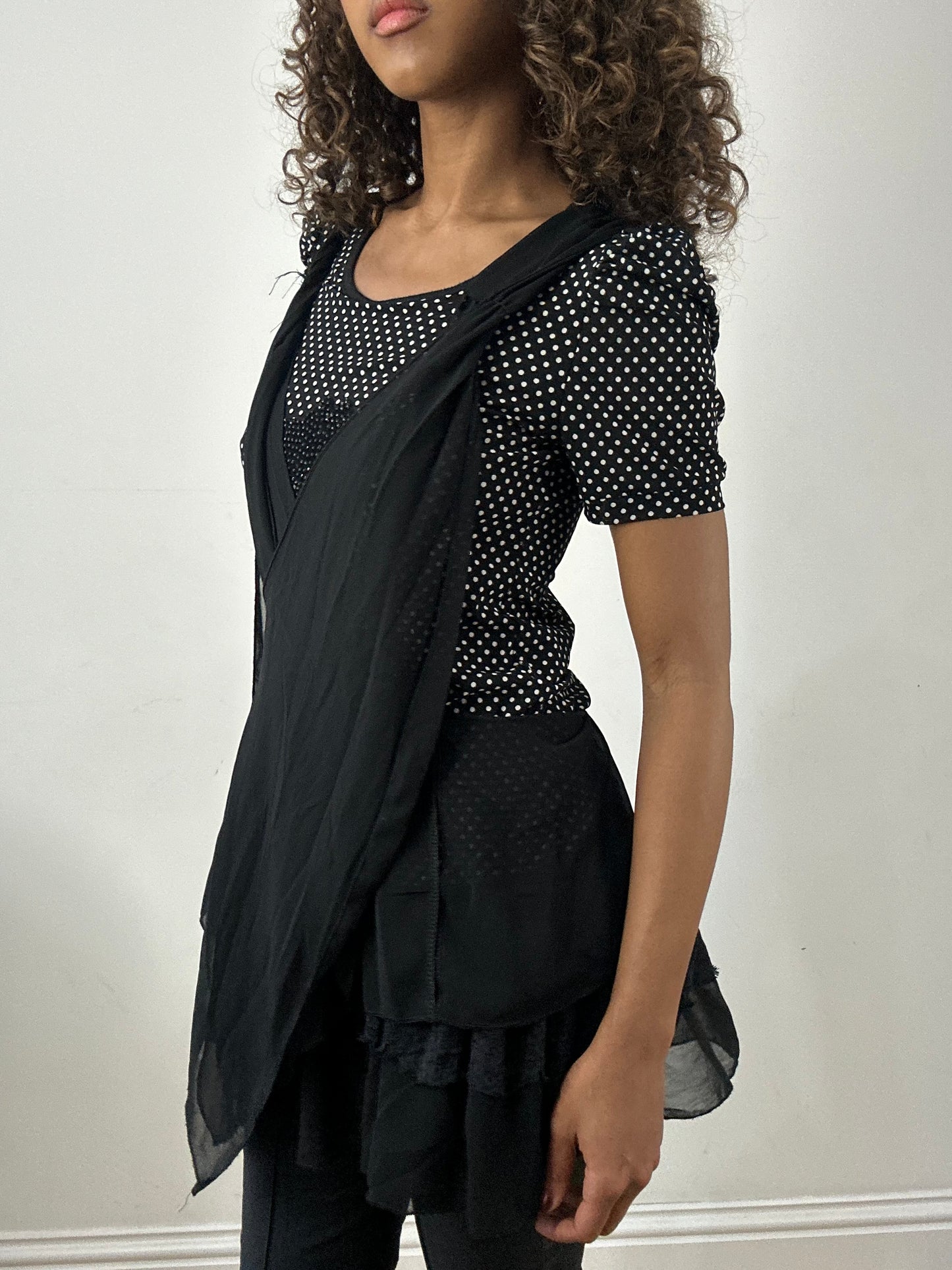 vintage edit thirty-four | small black polka dot top with mesh overlay