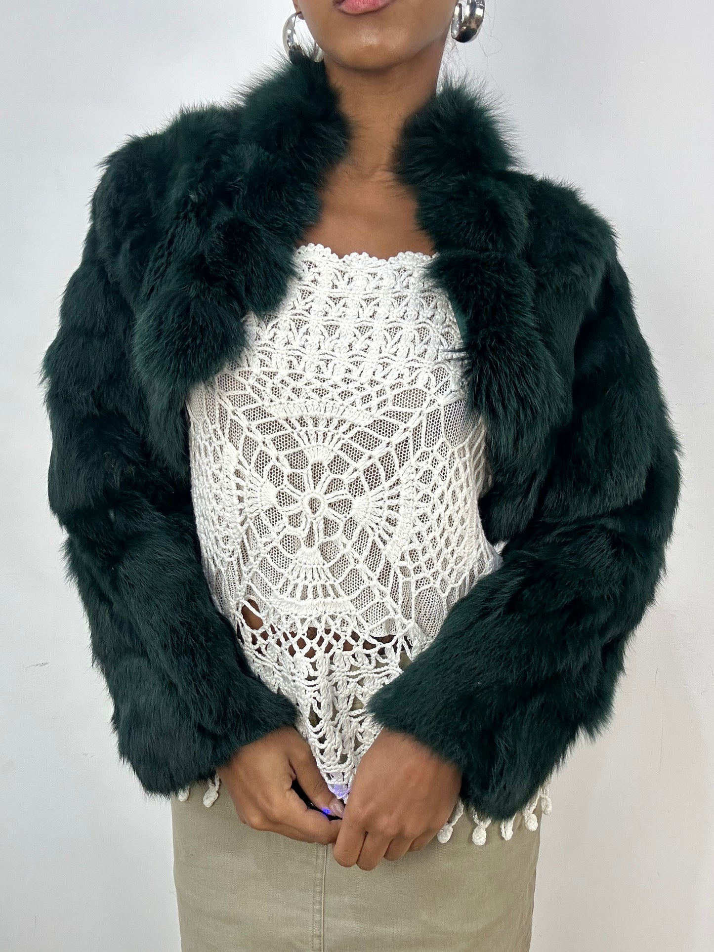 vintage edit: indie sleaze | small green faux fur shrug jacket