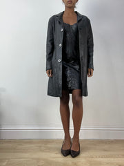 Top-Auswahl | Mittelgroße schwarze Leder Trenchcoat Jacke