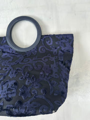 vintage edit: halloween | blue and black handbag with velvet details