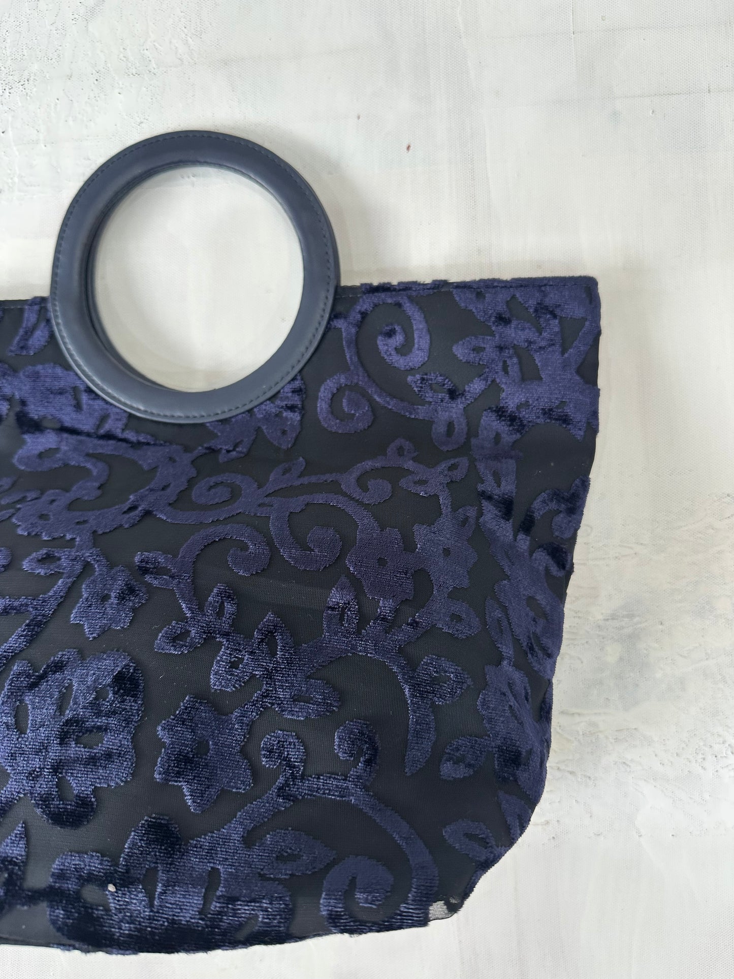 vintage edit: halloween | blue and black handbag with velvet details