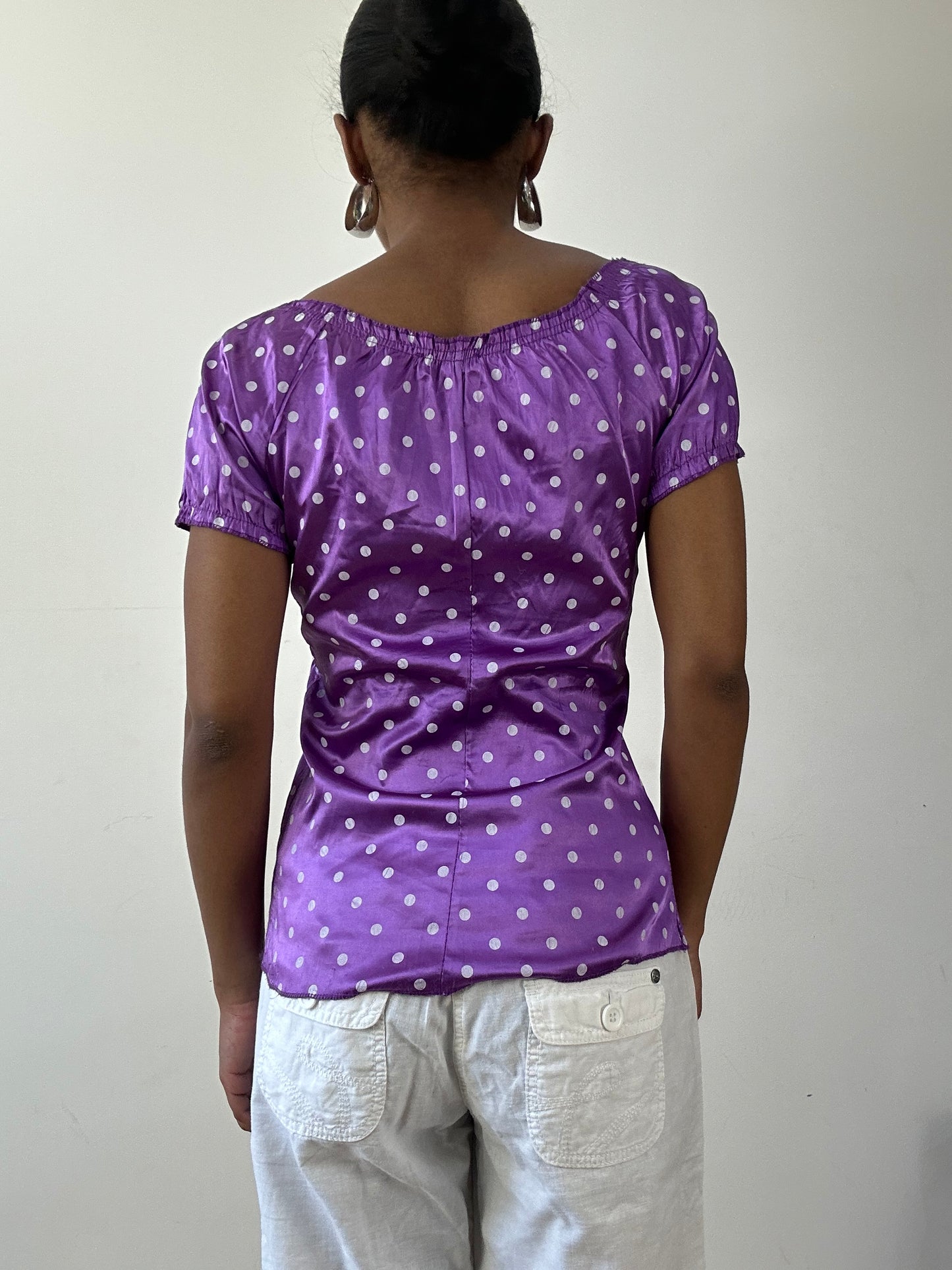 vintage edit twenty-seven | medium purple and white polka dot top