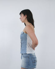 gilmore girls | medium blue pinstripe button corset top
