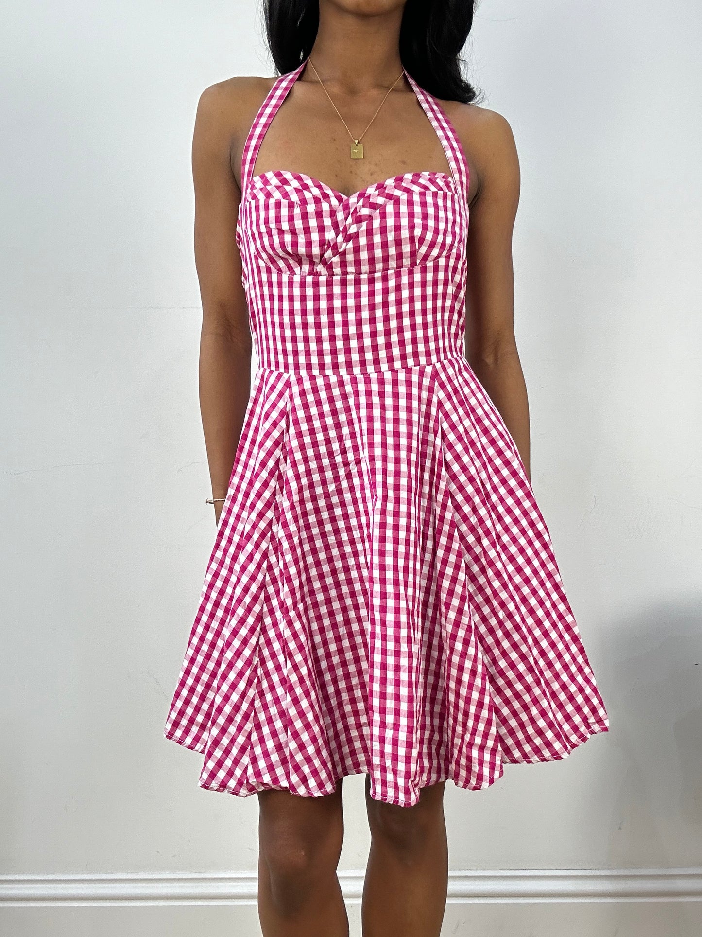 BEST PICKS | extra small pink and white gingham halterneck dress