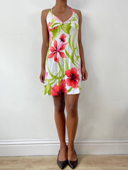 💻💚vintage edit twenty-nine | small white halterneck mini dress with floral print