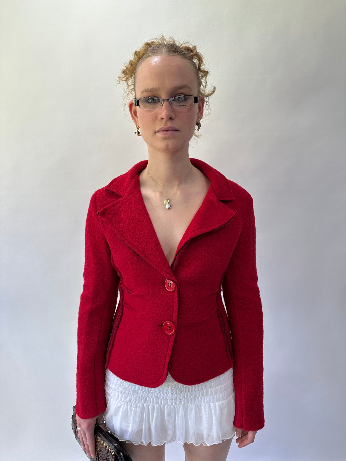 devil wears prada | small red felt style blazer jacket