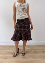 small purple plaid midi skirt