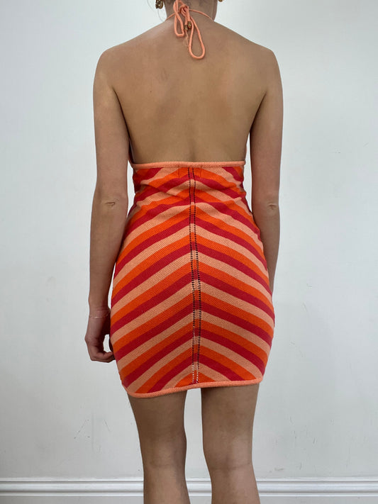 💻💚 vintage edit nineteen | small orange and red striped halterneck dress