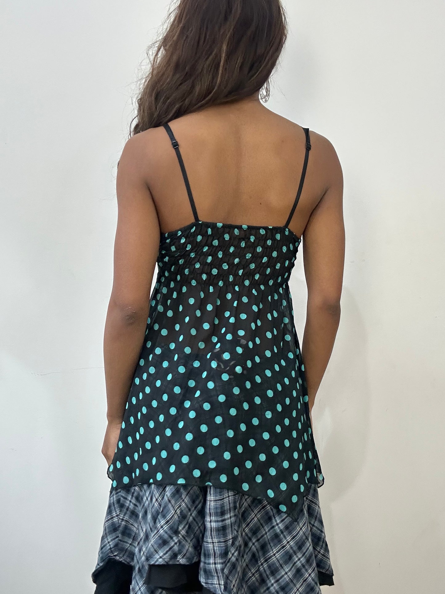 vintage edit: fashion week | small blue polka dot cami top