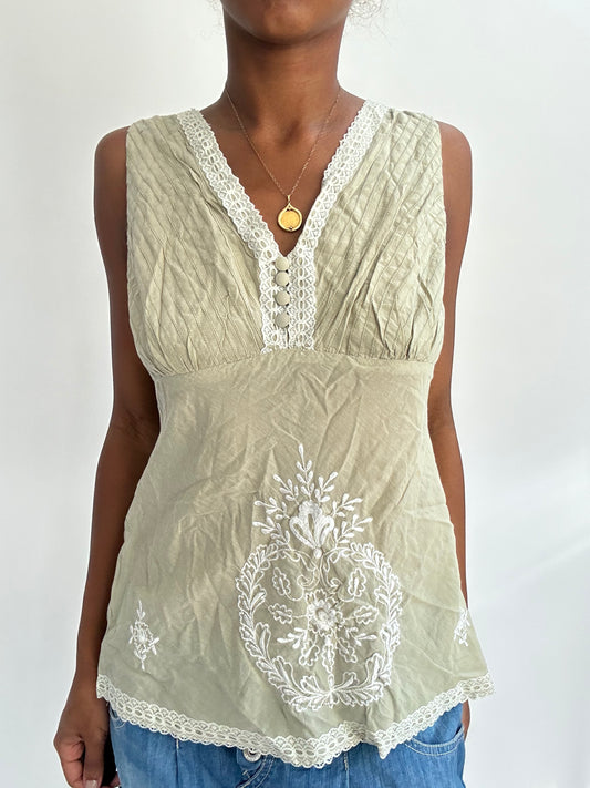 summermaxxing drop | medium khaki embroidered top