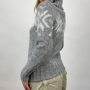 CHALET GIRL DROP | small grey patterned knit roll neck jumper