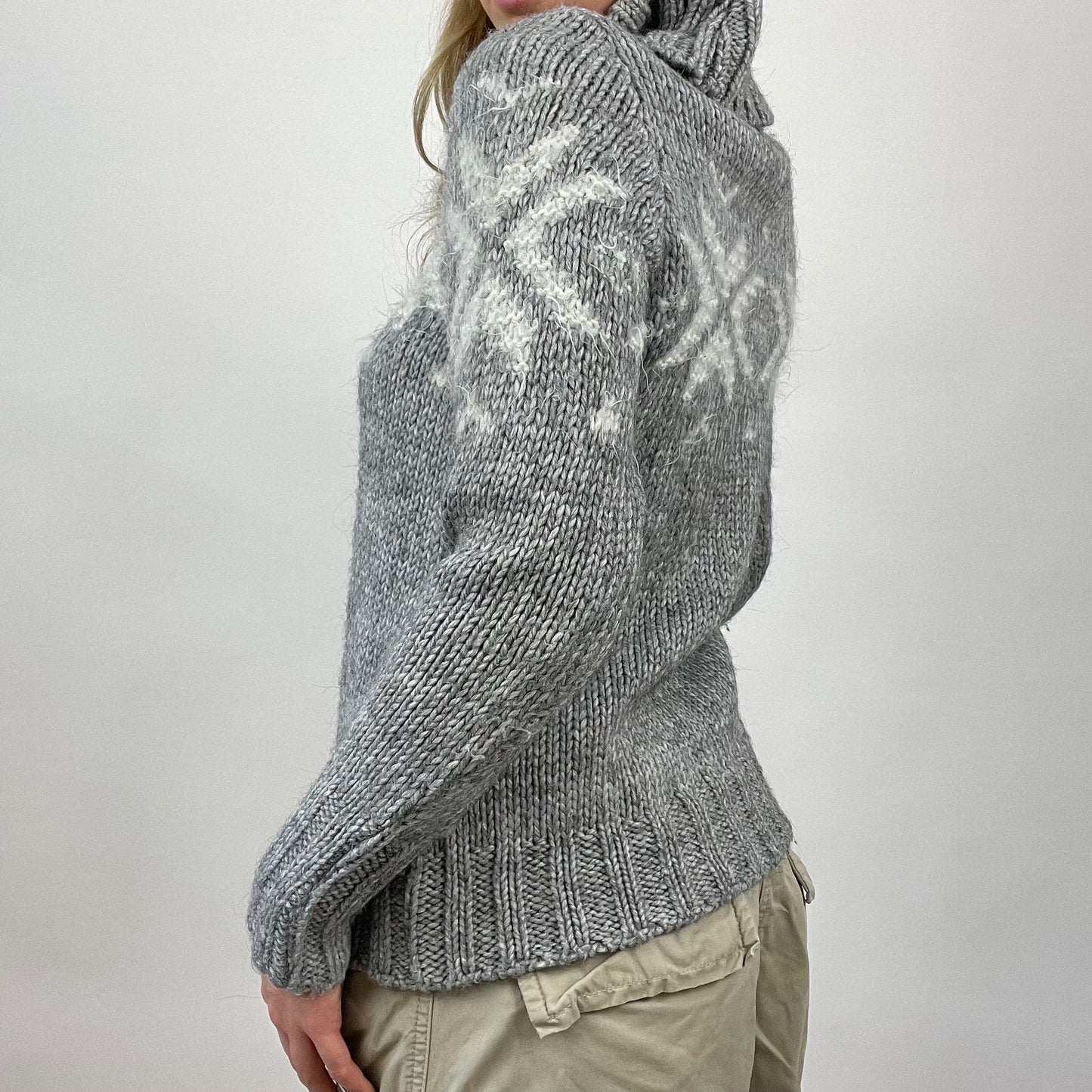 CHALET GIRL DROP | small grey patterned knit roll neck jumper