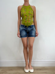💻‼️ green paisley backless top