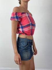 💻‼️ super cute pink and blue off the shoulder top