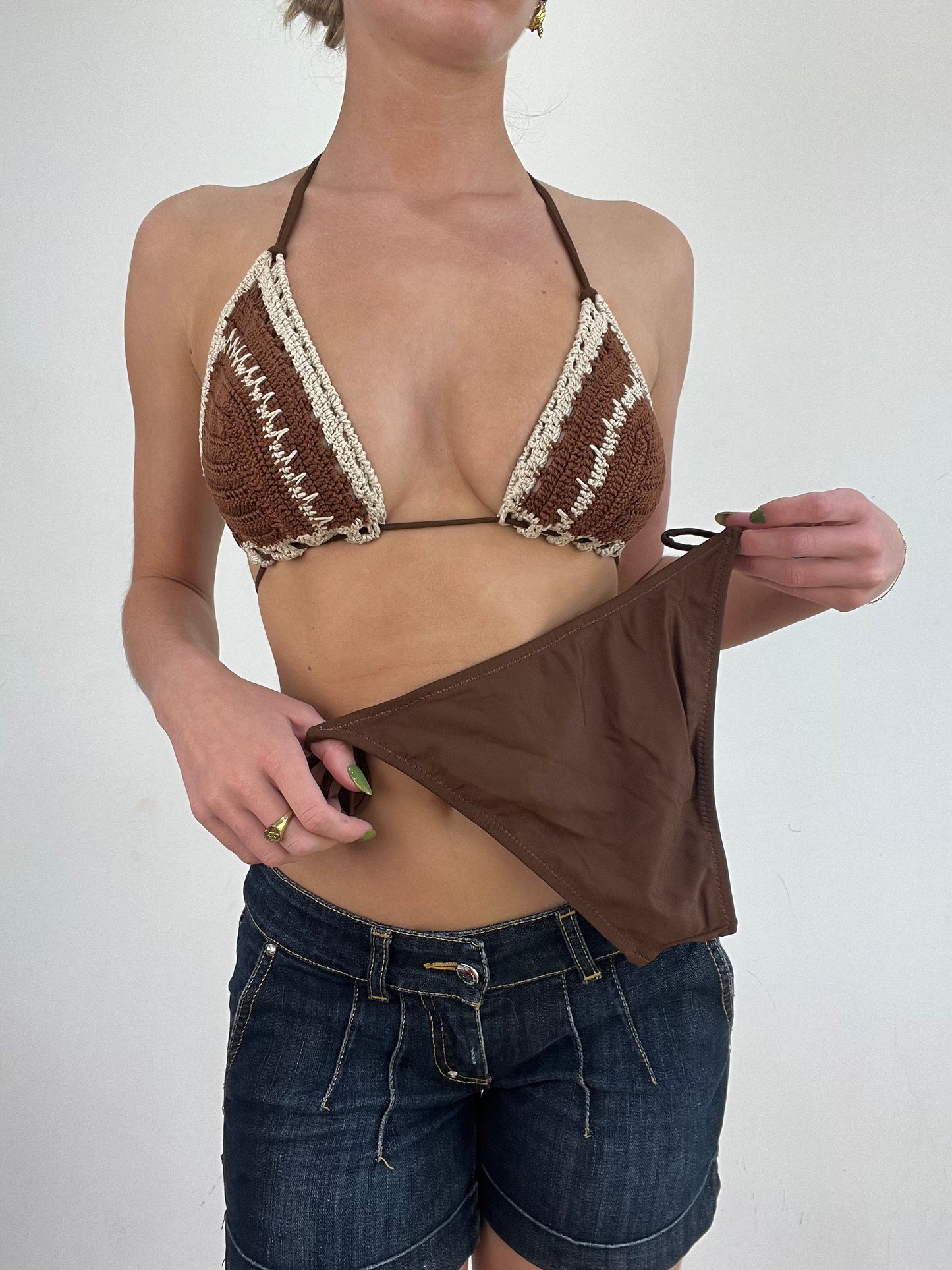vintage edit nineteen | small brown crochet bikini set