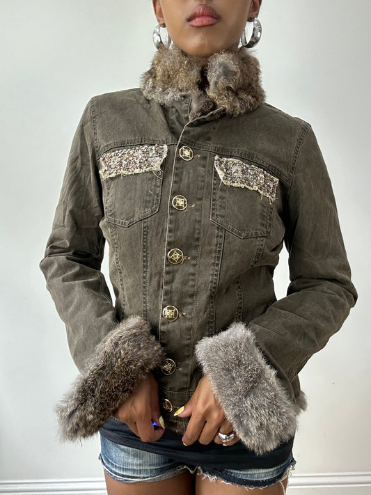 BEST PICKS | small khaki denim jacket with faux fur lining